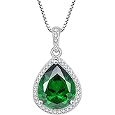 FJ Teardrop Pendant Necklace 925 Sterling Silver Birthstone Jewelry Gifts for Women