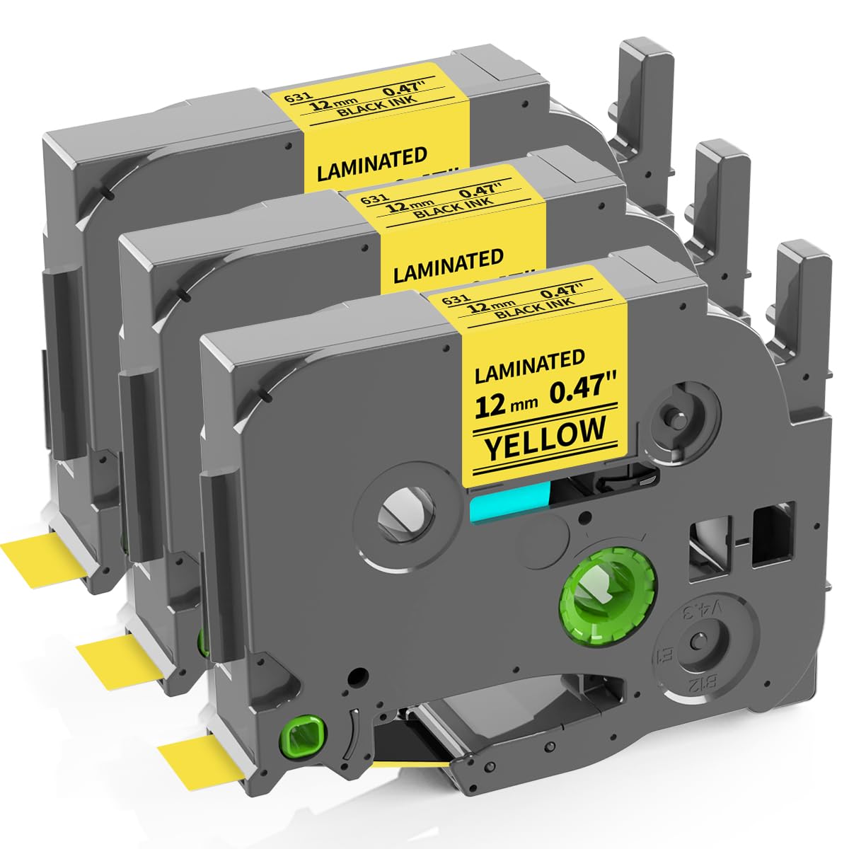 Doruimi Compatible with Brother P Touch Black on Yellow TZe-631 Laminated 12mm 0.47 inch TZe TZ Label Tape, Work with Brother Ptouch PT-H110 H100R D210VP H101C H200 H105 H100LB, 12mm x 8m, 3-Pack