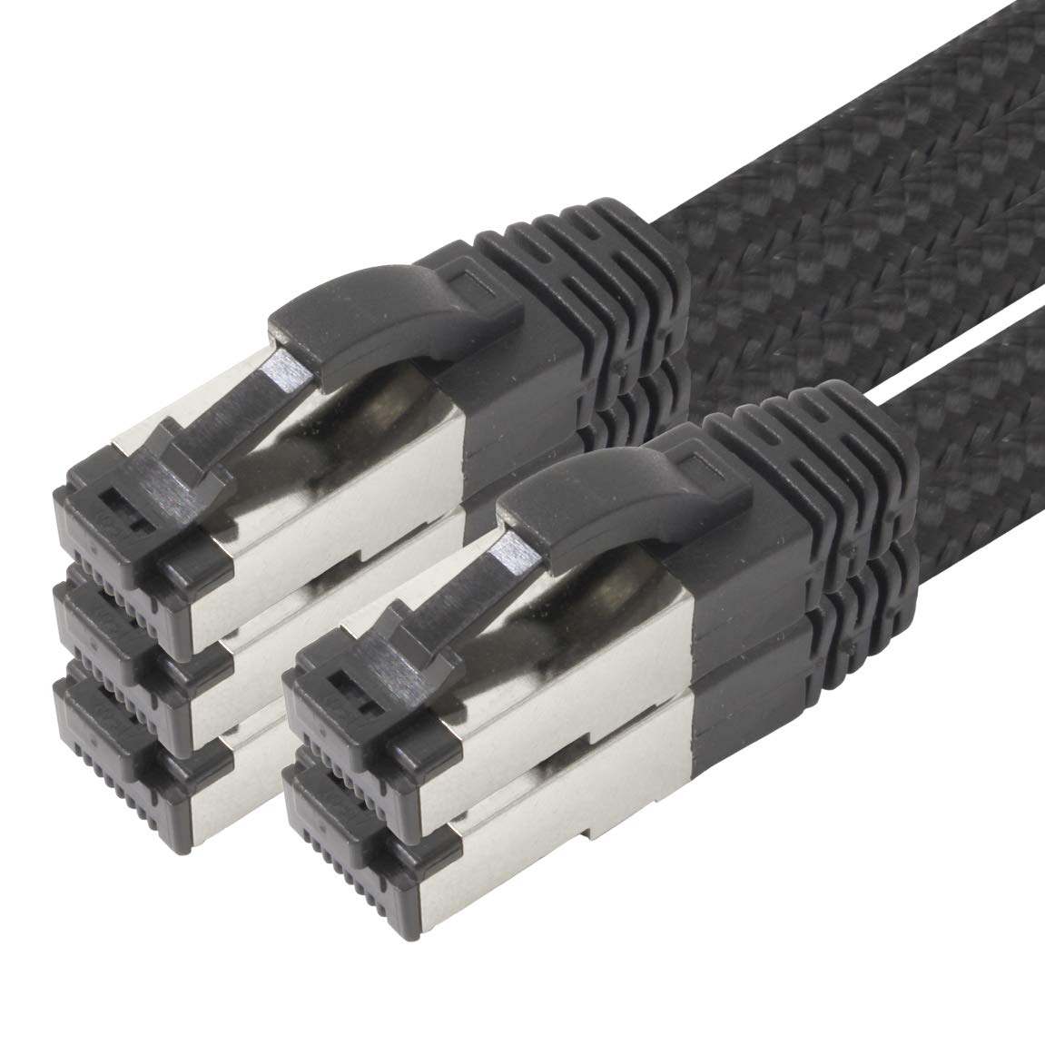 1aTTack.de 7.5m - Black Cotton CAT 6a Patch Cable Black - Pack of 5 Network Cable Fabric Cotton Coat Cat Cat 6 a Cable Rj 45 LAN Ethernet Patch Cable 500Mhz 10 Gb s - 5 x 7.5 meters