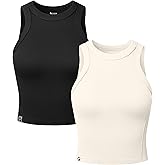 OQQ Womens 2 Pack Crop Tank Tops Crew Neck Sleeveless Ribbed Stretch Workout Athleisure Tops