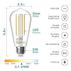TJOY Edison Light Bulbs 60W Equivalent, Dimmable