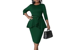 FANDEE Plus Size Women's Church Dresses Vintage Bodycon Elegant 3/4 Sleeve Pencil Dress
