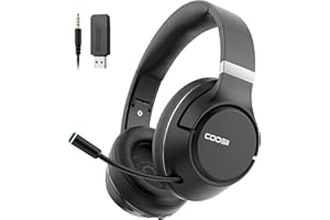 COOSII Wireless Headphones with Microphone, 40H Playtime Bluetooth Over Ear Headset with Retractable Mic, USB Dongle for Gami