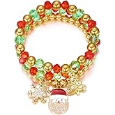 RLHRNDE Christmas Crystal Beads Bracelet Set for Women Men Handmade Sparkling Colorful Beads Stretch Bracelet Xmas Snowflake Snowman Bell Santa Claus Bracelet Christmas Holiday Party Gifts
