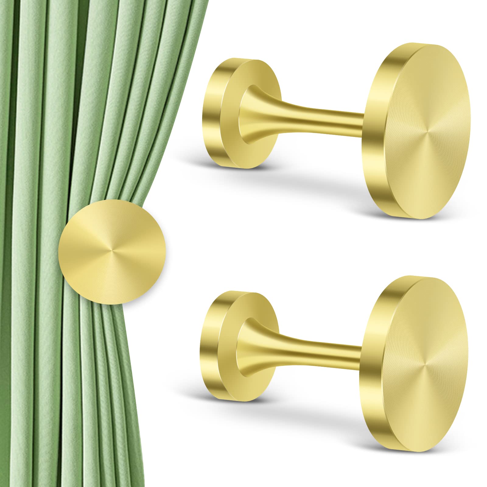 2 PCS Curtain Holdbacks, Gold Curtain Tie Backs Hooks Metal Round Medallion Drapery Curtain Holdbacks Holders Wall Mounted Tassel Curtain Pull Backs for Heavy Drapes, 1 Pair