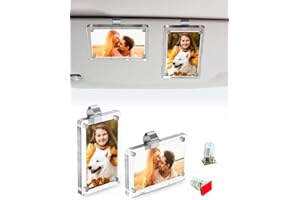 Jonfolk 2Pcs Car Picture Holder for Sun Visor & Air Vent – Magnetic Acrylic Car Photo Frame with Extra Vent Clips, 2.36"x3.5" Clear Car Picture Display for Polaroid, Instax Mini & Wallet-Size Photos