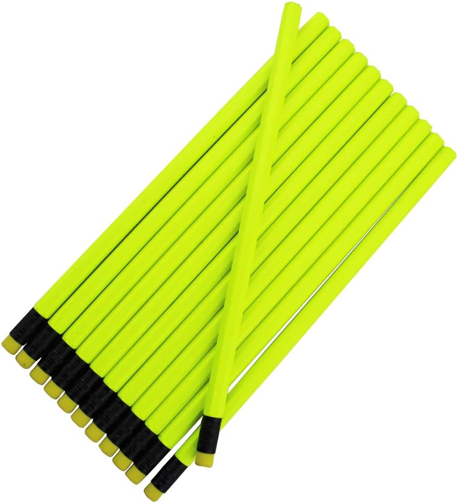 ezpencils Blank Pencils Bulk – Hexagon Pencils – Neon Yellow Barrel and Eraser – Package of 10 - Non-Personalized - 2HB Black Lead - School - Office - Blanks - Non-smear eraser