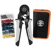 Klein Tools 34060 Ferrule Crimping Tool Set with Square Crimper | With Ratcheting Square Crimper Pliers, 1200 Wire Terminals (10-22 AWG), and Soft Carrying Case for Electrical Applications