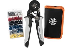 Klein Tools 34060 Ferrule Crimping Tool Set with Ratcheting Square Crimper Pliers, 1200 Wire Terminals (10-22 AWG), and Soft Carrying Case for Electrical Applications