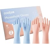 COOLJOB 2 Pairs Household Rubber Gloves, Non-Slip, Cotton Lining, Small | Water Resistant Reusable Dish Washing Latex Gloves for Kitchen &amp; Bathroom Cleaning, Orange &amp; Blue