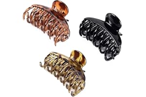 DEEKA 3 PCS 2.5 Inch Tortoise Shell Hair Claw Clips Double Row Teeth Plastic Hair Jaw Clips Hair Barrettes Thick Medium Thin 