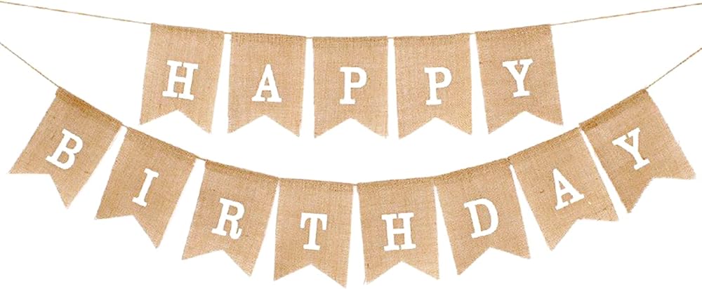 TakFree Happy Birthday Burlap Bunting 6.6 Ft Linen Garland Swallowtail