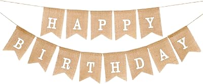TakFree Happy Birthday Burlap Bunting 6.6 Ft Linen Garland Swallowtail