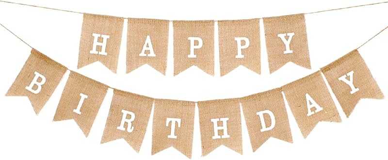 TakFree Happy Birthday Burlap Bunting 6.6 Ft Linen Garland Swallowtail