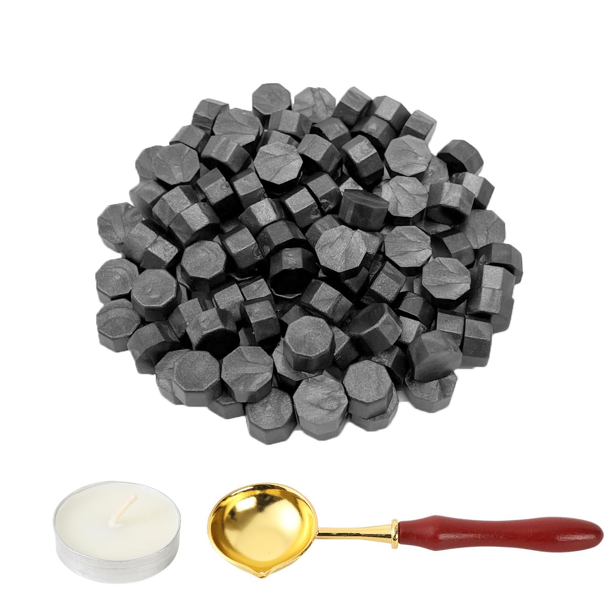 LICQIC Wax Stamp Kit, 100 Pcs Wax Seal Beads with 1 Tea Candles and 1 Melting Spoon, for Invitations, Cards, Envelopes, Wine Packages, Gift Wrapping — image 1