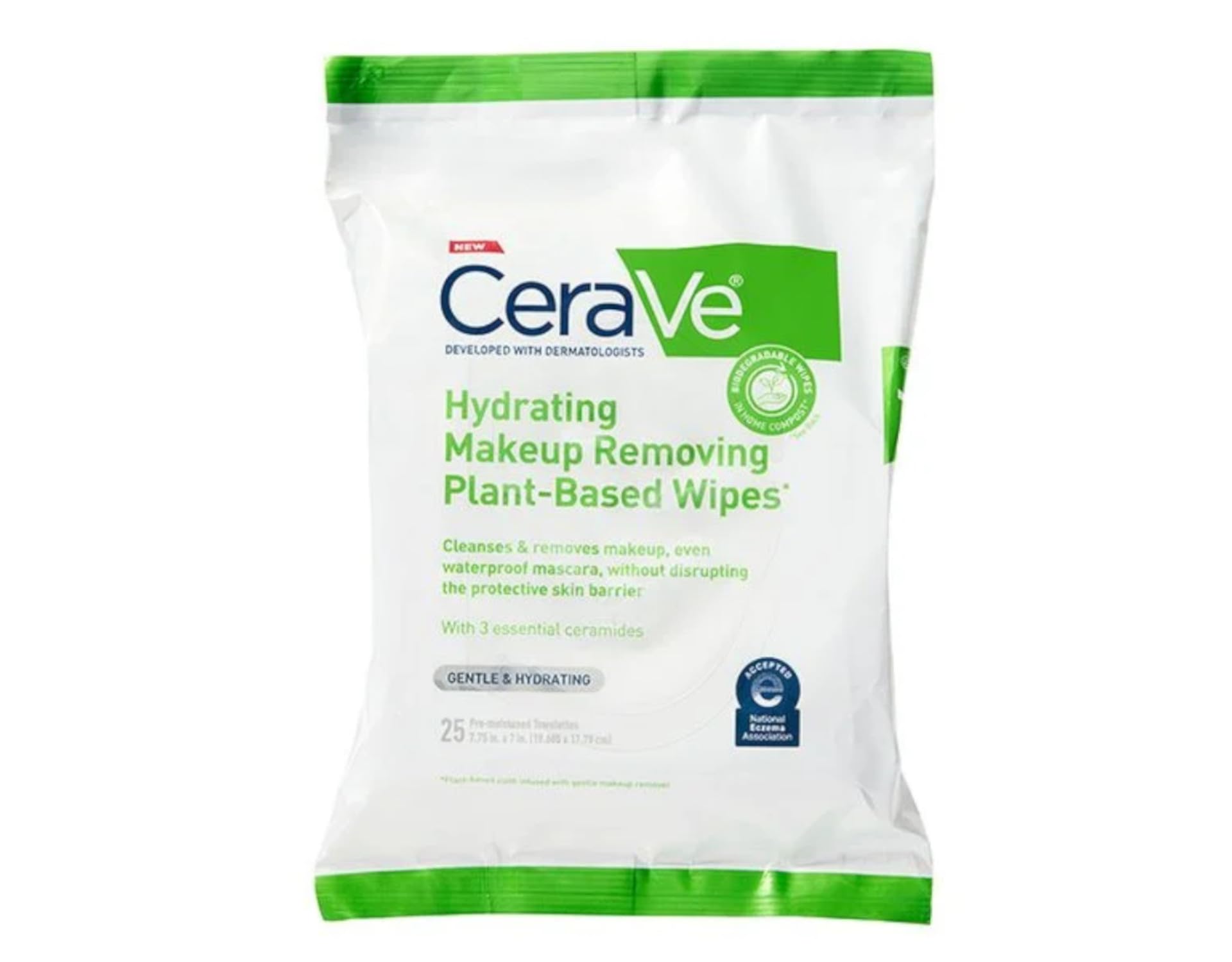 CeraVe Gentle Hydrating Cleansing Wipes, Makeup Remover Towelettes with Plant-Based Fabric, 25 Count