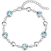 Carleen Birthstone Bracelets for Women 925 Sterling Silver Five Heart Station Created Gemstone Tennis Bracelet Jewelry Anniversary Birthday for Wife, 7"+1.2" Extender