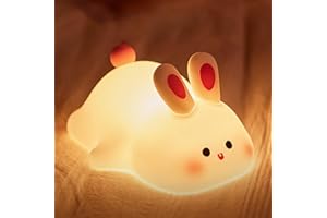 ANGTUO Bunny Night Light, Big Face Rabbit, Dimmable & Rechargeable, Cute White Night Light, Kawaii Room Decor