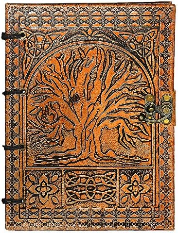 Hand Painted Tree of Life Leather Journal Diary Notebook Men Women Small Gift for Him Her by Habitable Zone