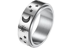 JAJAFOOK Moon and Star Ring Stress Relieving Anxiety Ring Titanium Steel Spinner Rings Engagement Wedding Rings