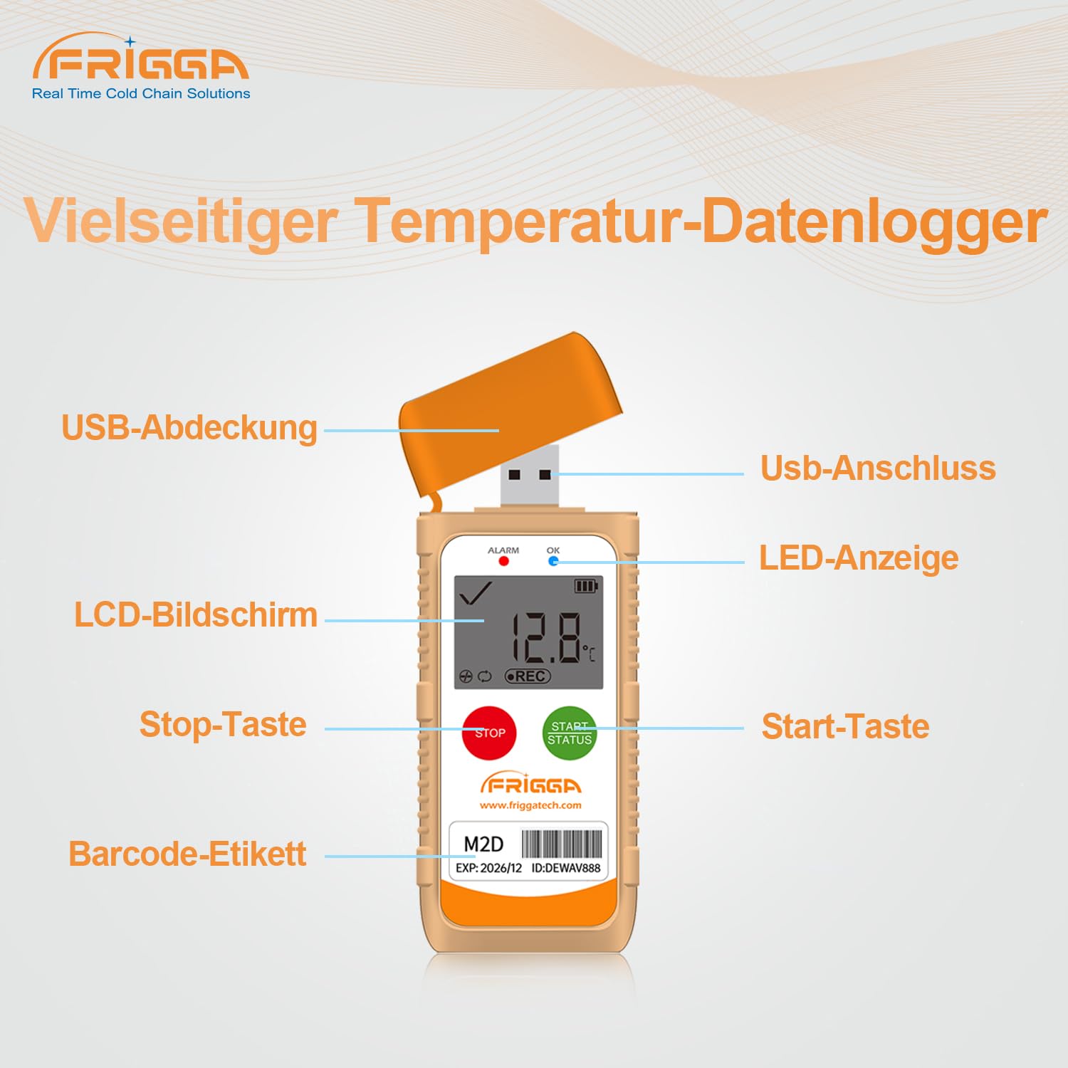 Frigga M2D Wiederverwendbare Temperatur Datenlogger USB Digitaler Temperatur Rekorder 14400 Punkte Hochpräzise Thermometer Logger PDF CSV Bericht (1pack) 4