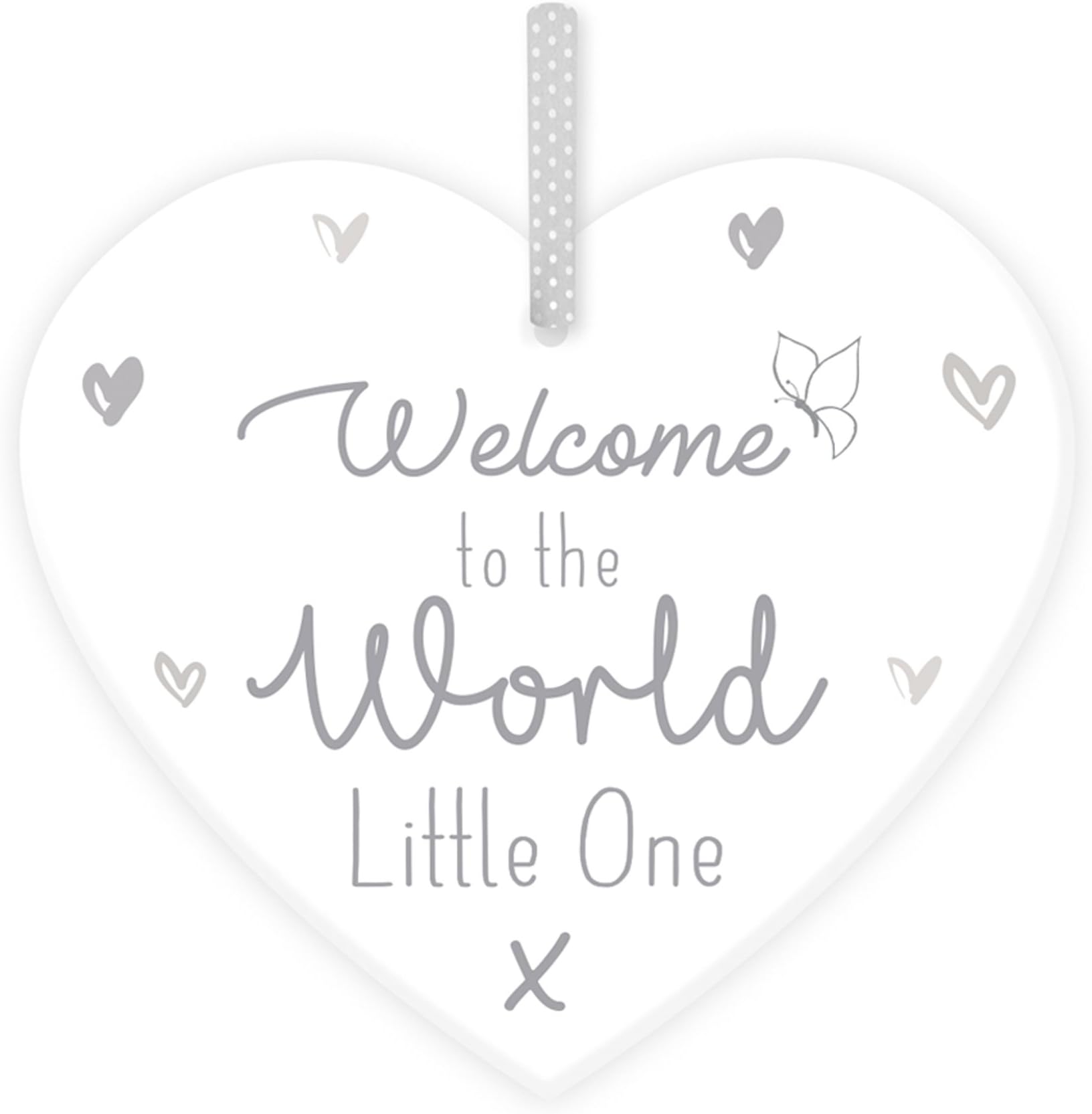 RSW INTERNATIONAL New Baby Mini Hanging Heart Plaque with Wording - White Welcome to the World