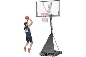 LotFun Basketball Hoop Outdoor with 44 Inch Shatterproof Backboard, 5-10ft Stepless Regulation Crank Adjust Basketball Goal System for Youth/Teens/Adults Indoor Outdoor Pool