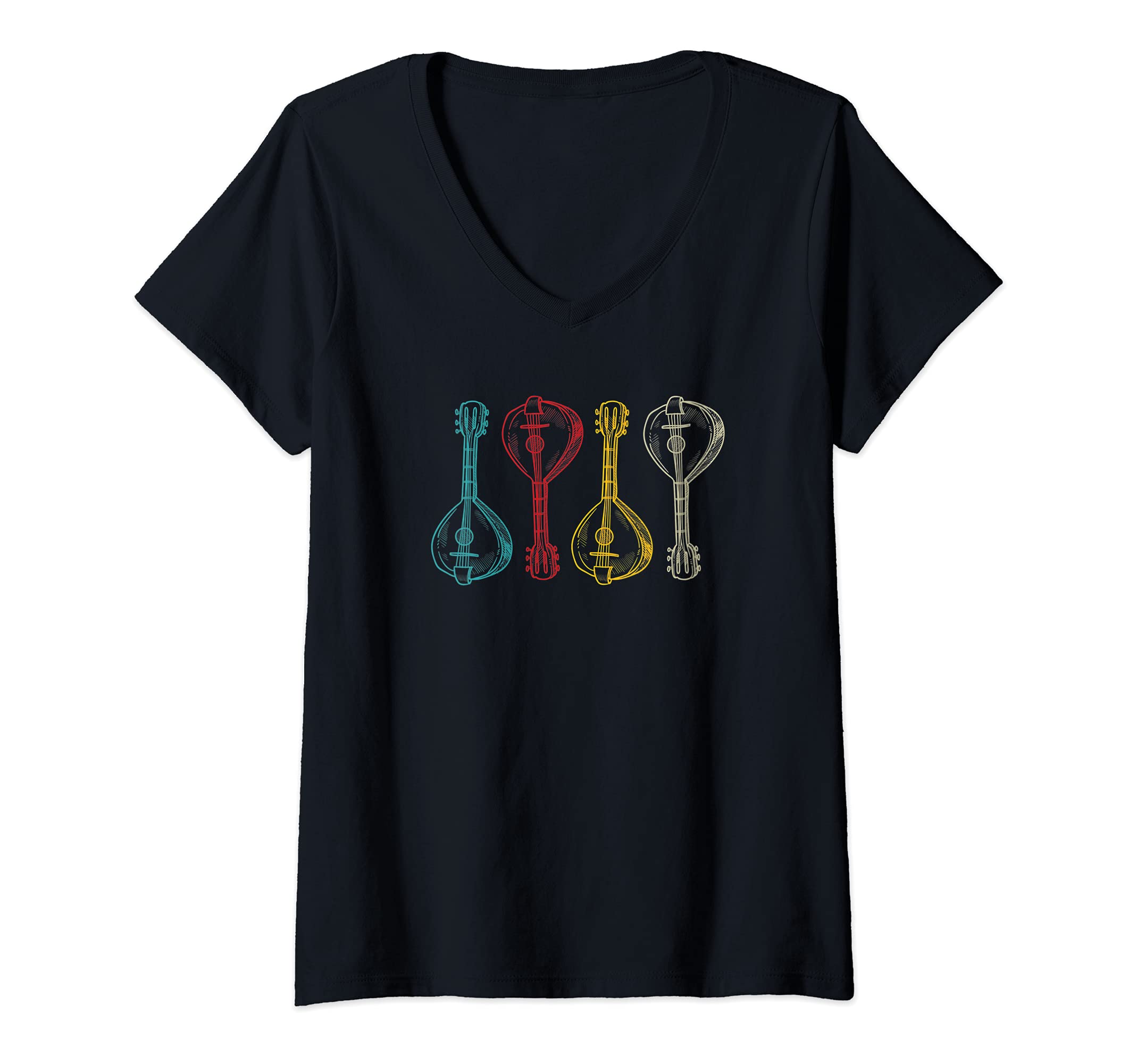 Womens Retro colored mandolins - mandolin player V-Neck T-Shirt
