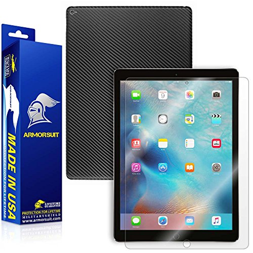 ArmorSuit MilitaryShield - Apple iPad Pro 12.9" 4G LTE Screen Protector + Black Carbon Fiber Film Skin Protector w/ Lifetime Replacements - Front Anti-Bubble Ultra HD Shield