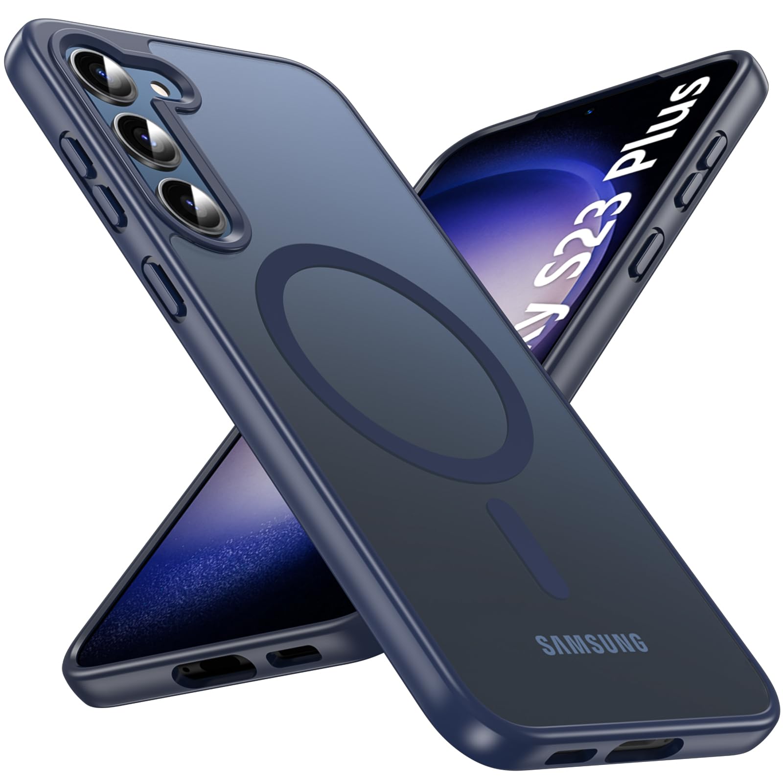 OWKEY for Samsung Galaxy S23 Plus Case 6.6'', Magnetic S23 Plus Case Compatible with Magsafe, [Military Grade Shockproof] Translucent Back Slim Bumper Cover Phone Case, Blue