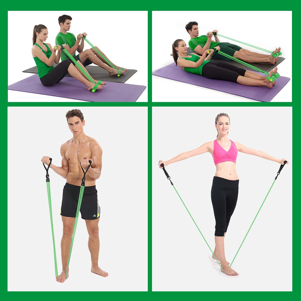 Resistance Exercise Tension Bands with Handles Sit-ups Fitness Equipment Situps Stretching Chest Expander Portable Home GYM Training Kit (Green)