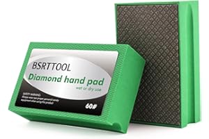 BSRTTOOL Diamond Hand Polishing Pads 60 Grit Sanding Blocks Foam Backing for Tile Stone Marble Concrete Ceramics Granite Glass Wet Dry 1PCS 60 (Grit 60)