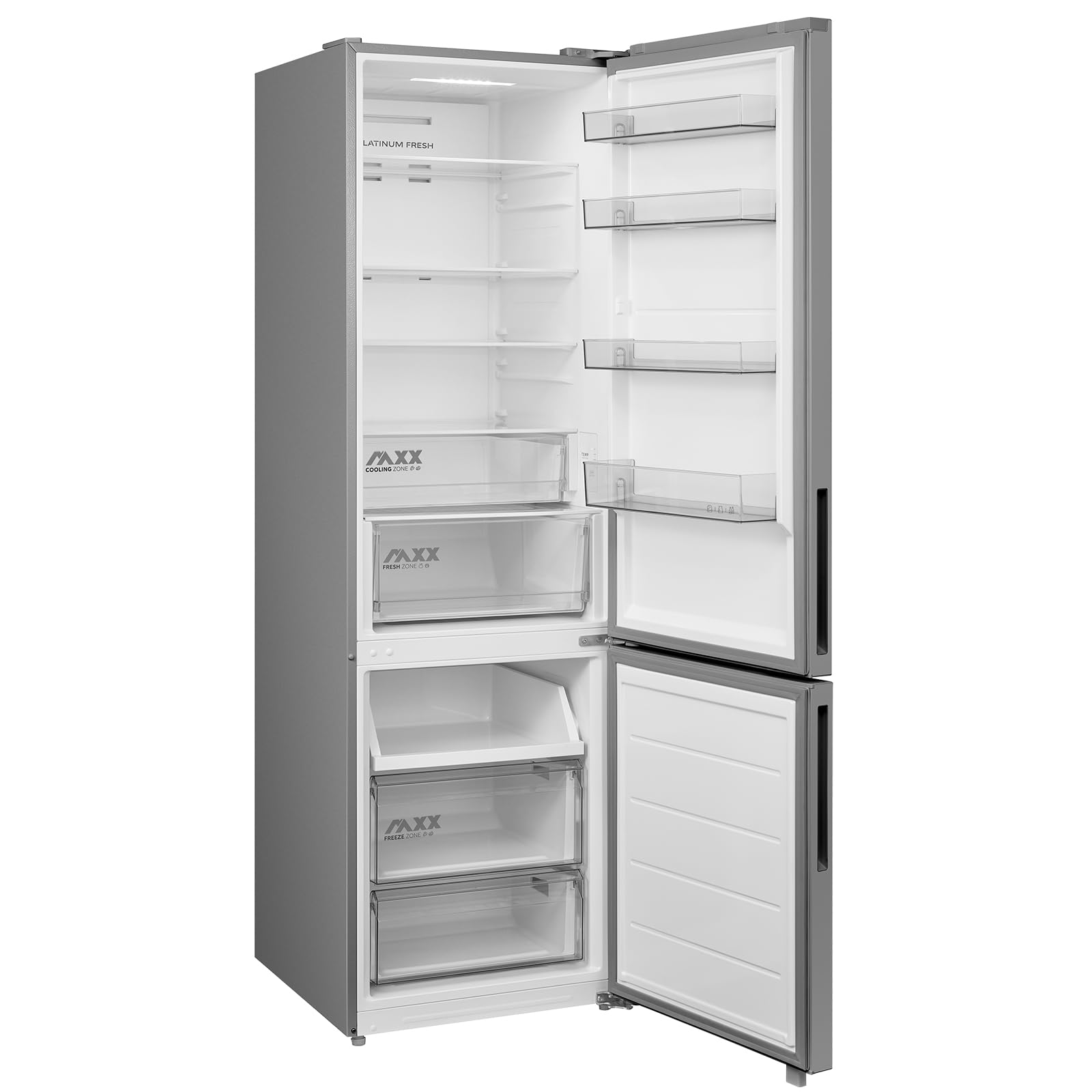 Midea 443L Kühl-Gefrierkombination SPACE MASTER, 201 cm, NoFrost, Multi-Airflow, -24° 4-Sterne-Gefrierfach, SuperKühlen & SuperGefrieren, LED, 35 dB, Maxx Fresh Zone, Edelstahl-Optik, MDRB600MME46 6