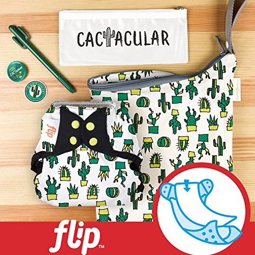 Doodles Collection: Flip Hybrid Reusable Cloth Diaper Cover with Adjustable Snaps and Stretchy Tabs - Fits Babies from 8 to 35+ pounds (CACTacular)