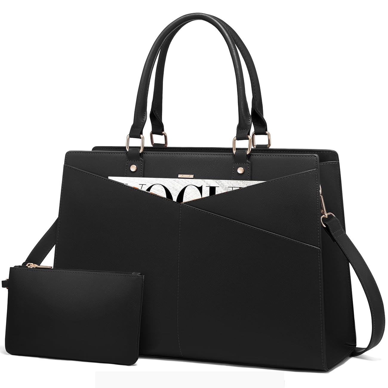 Photo 1 of LOVEVOOK Laptop Tote Bag for Women, Leather Business Office Work Bag Computer Briefcase with Small Clutch fit for 15.6 Inch Laptop Black