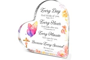 LITTLEFA Christian Gifts for Women Girls,Religious Spiritual Gifts for Female Coworker Friends,Bible Verse Quote Every Day God Thinks Of You,Butterfly Acrylic Heart Plaque Decorative Signs