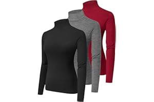 HOPLYNN 3 Pack Turtlenecks Women Long Sleeve Pullover Baselayer Undershirts Tops Turtle Neck Mock Shirts