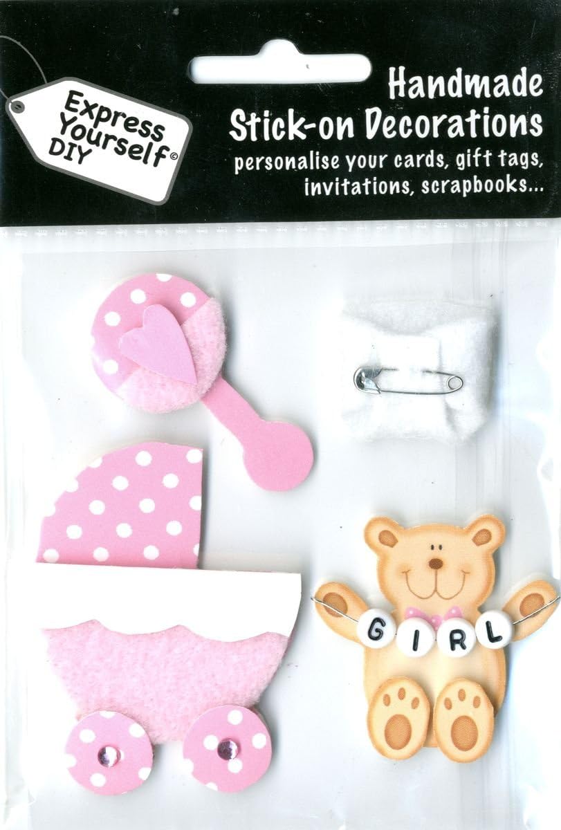 Express Yourself DIY, self Adhesive, Baby Girl, Topper - Ideal for Card Making Scrapbooking, Papercrafts, Childrens Crafts etc