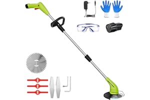 Cordless Lawn Trimmer Weed Wacker - GardenJoy 12V Grass Trimmer Lawn Edger with 2.0Ah Li-Ion Battery Powered and 3 Types Cutting Blade, Electric Weed Trimmer Tool for Lawn Care and Garden Yard Work
