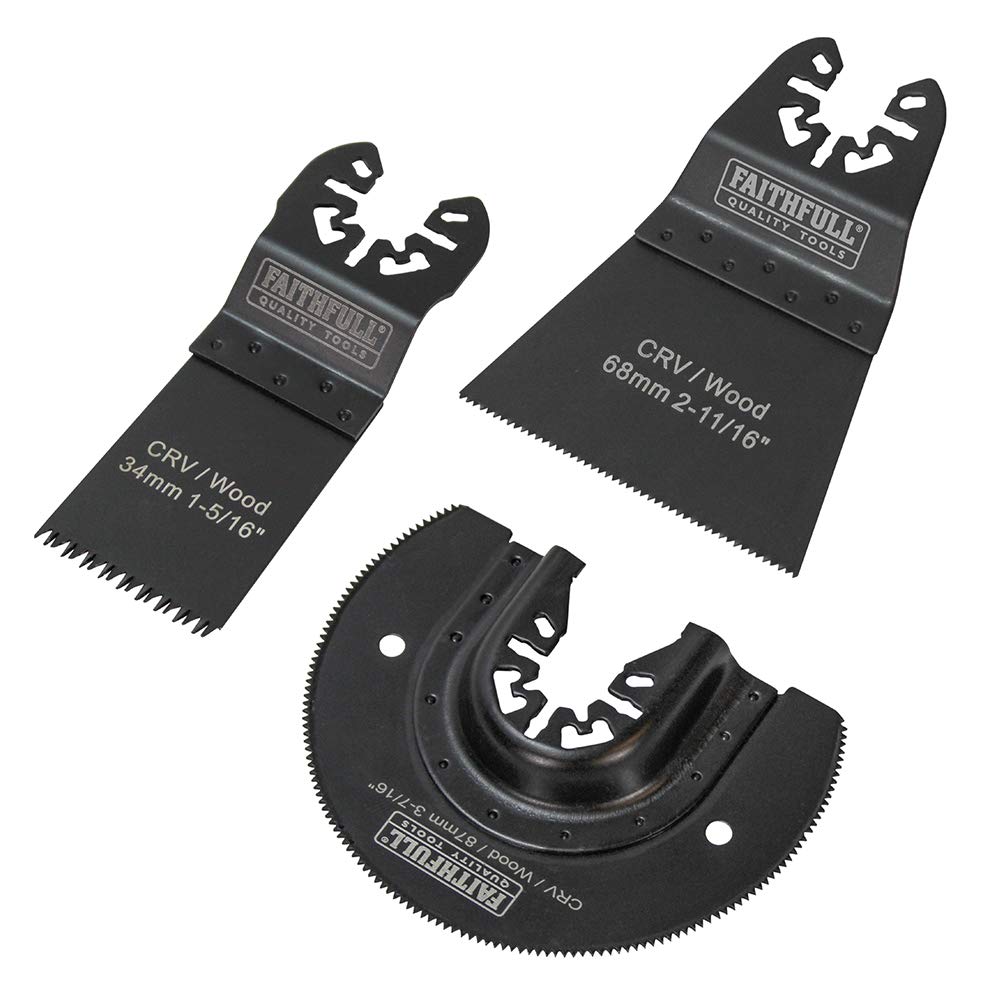 Faithfull FAIMFKIT3 Wood Cutting, Oscillating Multi-Function Tool Blade 3 Piece Set. Compatable with Most Popular Multi Tool Brands