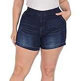 HDE Women's Plus Size Jean Shorts High Waisted Stretch Denim Pull On Shorts
