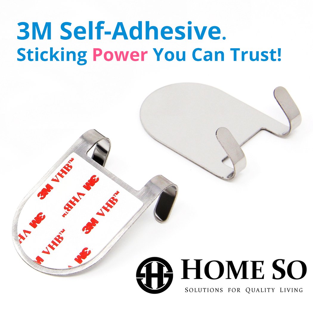 3M Powered All Purpose Hooks by HOME SO - ALL Stainless Steel, Best for Humid Environment - Industrial Strength Holds Anything, Towels, Keys, Coats, Loofahs - Pack of 4 (Chrome)