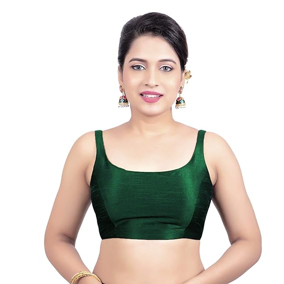 Women's Multicolor Deep Neck Silk Sleeveless Readymade Saree Blouse For Lehenga Choli