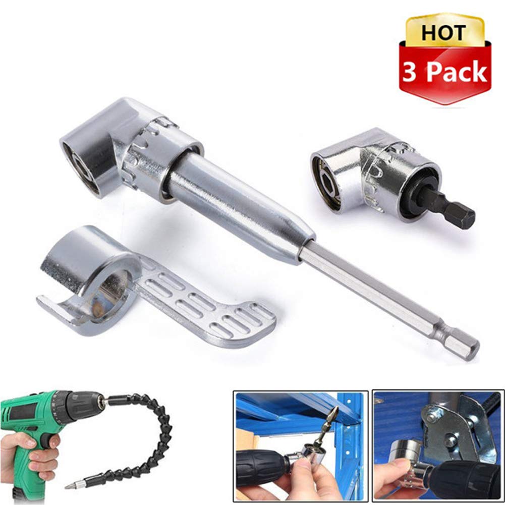 105 Degree Right Angle Driver Angle Extension Power Screwdriver Drill Attachment with 1/4 Drive 6mm Hex Bit Magnetic Drill Bit Socket Angled Bit Power Drill Tool and Soft Shaft (1 set)