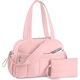 TOPDesign Travel Duffel Bag for Women, Puffer Gym Bag Sports Tote with Wet Pocket, Carry On Weekender with Luggage Sleeve (Baby Pink)