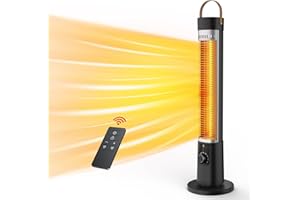 FLOWBREEZE Outdoor Patio Heater, 31.5’’ Electric Infrared Patio Heater w/Remote, 1500W, 9H Timer, 60°Swing, Tip-over Protection, Safety Lock, 3S Fast Heating Portable Tower Heater For Outdoor/Indoor Use, Black