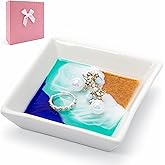 Ocean Jewelry Tray Beach Dish Ceramic Resin Trinket Dish Jewellery Plate Engagement Wedding Ring Holder Necklace Ear Ring Storage Ocean Art Gift for Women Christmas Housewarming Present