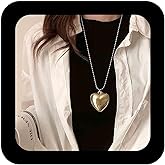 Erimberate Bohemian Heart Choker Necklace Gold Metal Heart Pendant Necklace Large Puffy Heart Collar Necklace Long Heart Love Chain Necklace Jewelry for Women