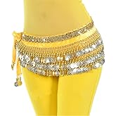 MUNAFIE Belly Dance Hip Scarf Belly Dancing Multi-Row Coin Noisy Belt Skirt