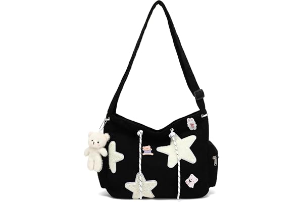 HuiLeo Cute Tote Bag for Women Teens, Kawaii Corduroy Star Crossbody Shoulder Purse